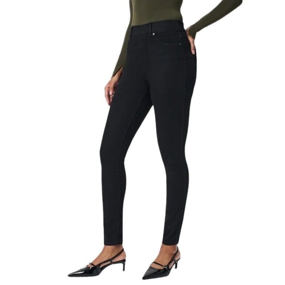 Spanx Ankle Skinny Pull On Jeans Women Large High Rise Stretch Black‎ Jeggings